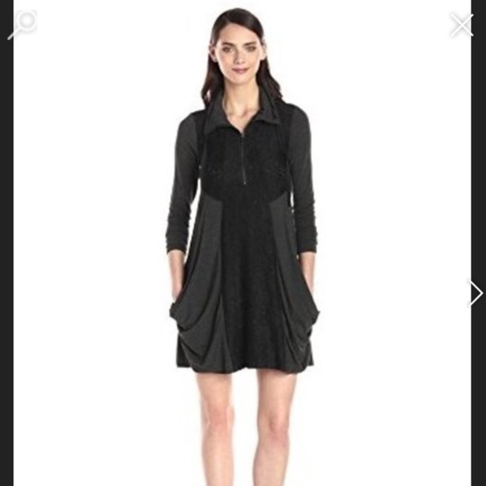 Kensie Drapey Stretch Lace Dress Tunic Top Pockets Front Zipper Oversized